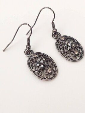 Delicate oval open scroll work earrings with colored cz accents